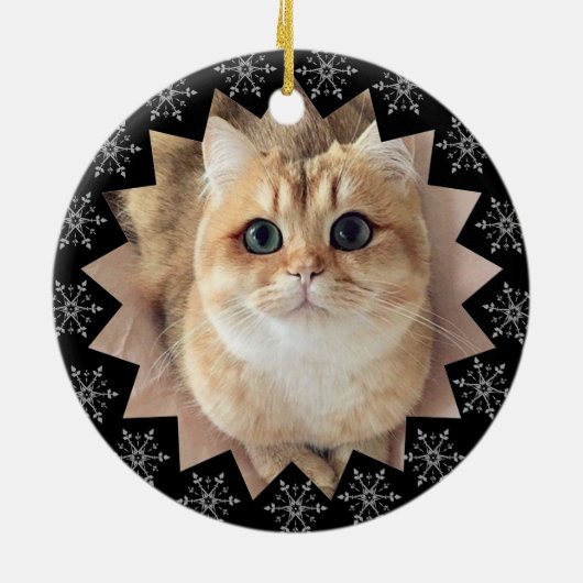 初めてのクリスマス猫スノーフレークフレーム写真 セラミックオーナメント (裏面)