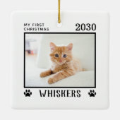 初めてのクリスマス猫写真名Pawプリントカスタム セラミックオーナメント (裏面)