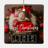 初めてのクリスマス生まれたばかりのベビー誕生統計1枚 セラミックオーナメント (裏面)