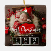 初めてのクリスマス生まれたばかりのベビー誕生統計1枚 セラミックオーナメント (正面)