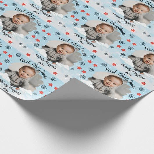 初めてのクリスマス男の赤ちゃんパーソナライズされた写真2022 ラッピングペーパー (角)