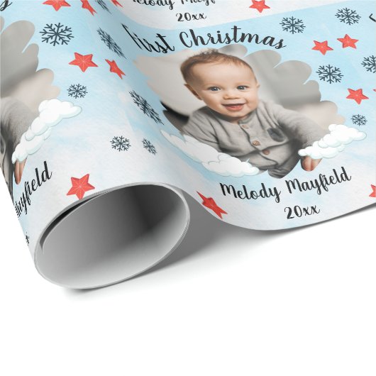 初めてのクリスマス男の赤ちゃんパーソナライズされた写真2022 ラッピングペーパー (ロールコーナー)