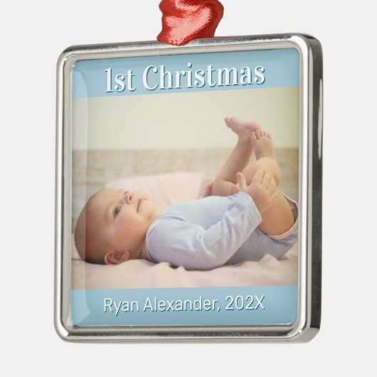 初めてのクリスマス男の赤ちゃんフォトオーナメント メタルオーナメント (左)