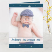 初めてのクリスマス男の赤ちゃんブルースノーフレーク カード (黄色い花)