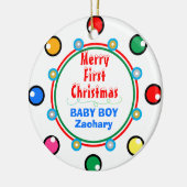 初めてのクリスマス男の赤ちゃんレッドグリーンブルー セラミックオーナメント (左)
