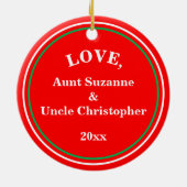 初めてのクリスマス男の赤ちゃんレッドグリーンブルー セラミックオーナメント (裏面)