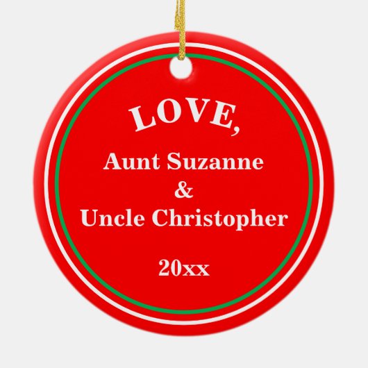 初めてのクリスマス男の赤ちゃんレッドグリーンブルー セラミックオーナメント (裏面)