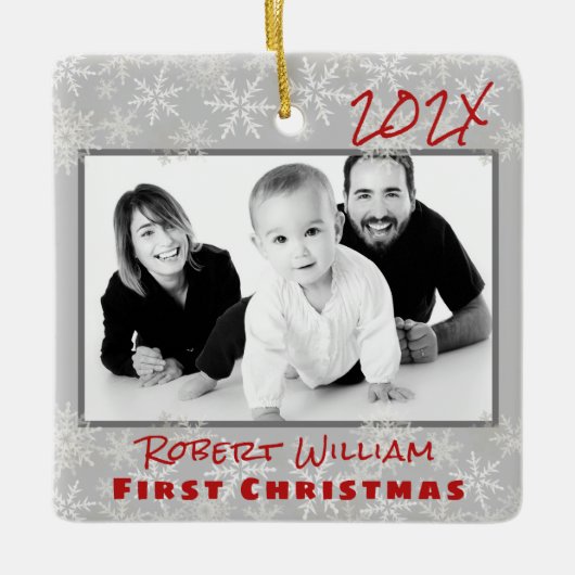 初めてのクリスマス男の赤ちゃん両面オーナメント セラミックオーナメント (正面)