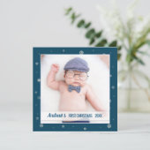初めてのクリスマス男の赤ちゃん青雪片 カード (スタンド正面)
