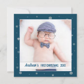 初めてのクリスマス男の赤ちゃん青雪片 カード (正面)