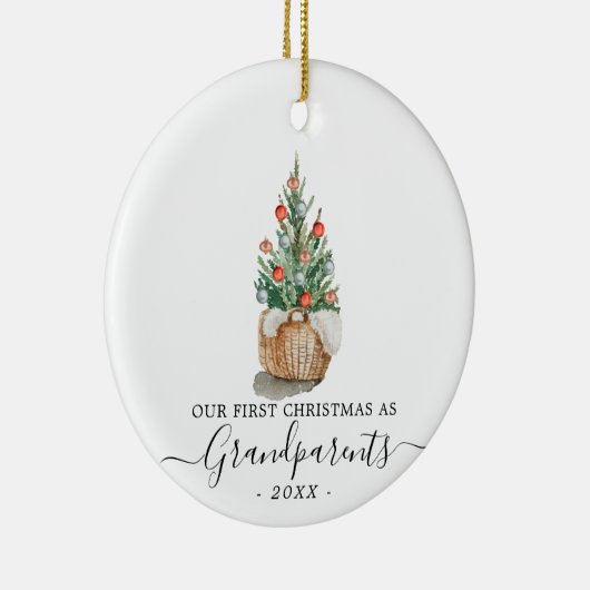 初めてのクリスマス祖父母と写真とツリー セラミックオーナメント (右)