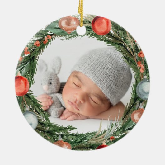 初めてのクリスマス祖父母と写真とツリー セラミックオーナメント (裏面)