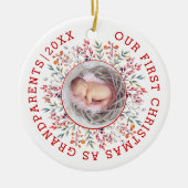 初めてのクリスマス祖父母のフレーム写真 セラミックオーナメント (正面)