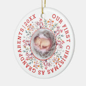 初めてのクリスマス祖父母のフレーム写真 セラミックオーナメント (左)