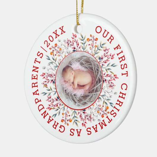 初めてのクリスマス祖父母のフレーム写真 セラミックオーナメント (左)