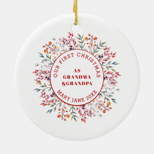 初めてのクリスマス祖父母のフレーム写真 セラミックオーナメント (裏面)