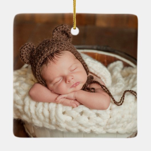 初めてのクリスマス祖父母の写真バック セラミックオーナメント (裏面)