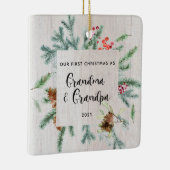 初めてのクリスマス祖父母の冬の緑の写真 セラミックオーナメント (右)