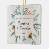初めてのクリスマス祖父母の冬の緑の写真 セラミックオーナメント (左)