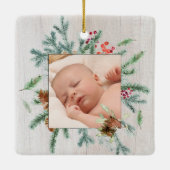 初めてのクリスマス祖父母の冬の緑の写真 セラミックオーナメント (裏面)