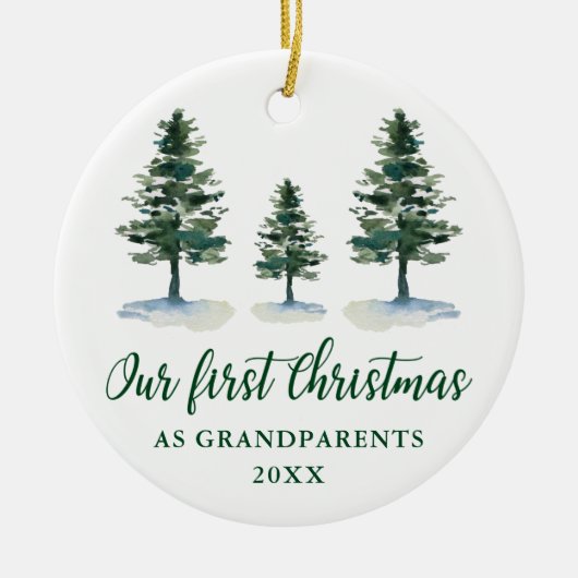 初めてのクリスマス祖父母の書道松 セラミックオーナメント (正面)