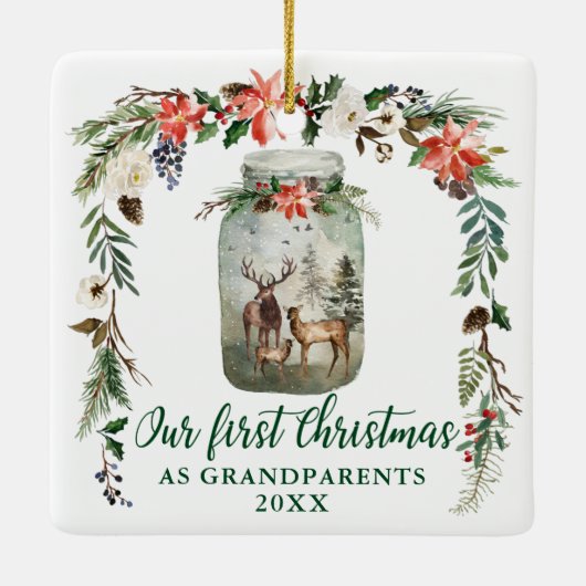 初めてのクリスマス祖父母ウィンターディアファミリー セラミックオーナメント (裏面)