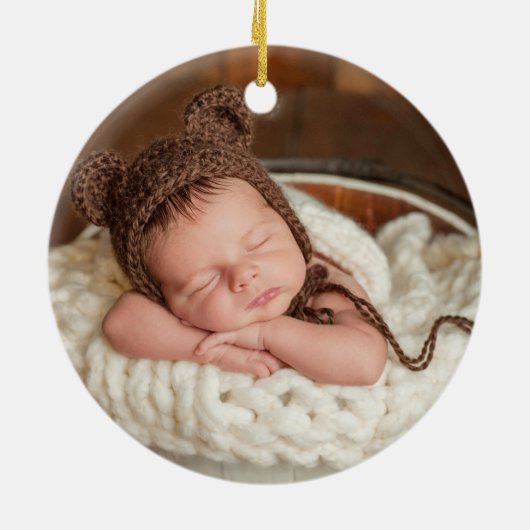 初めてのクリスマス祖父母ウッドトラックフォトバック セラミックオーナメント (裏面)