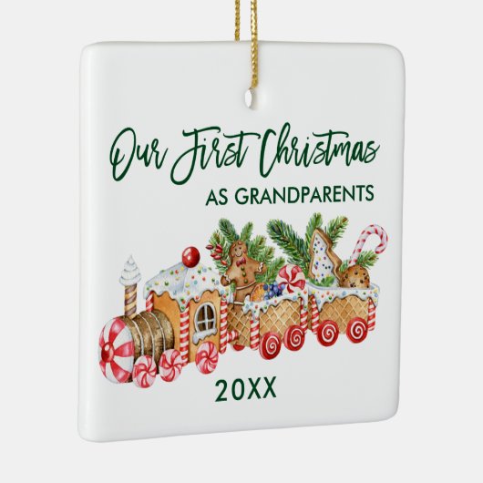 初めてのクリスマス祖父母ジンジャーブレッドトレインGrn セラミックオーナメント (右)