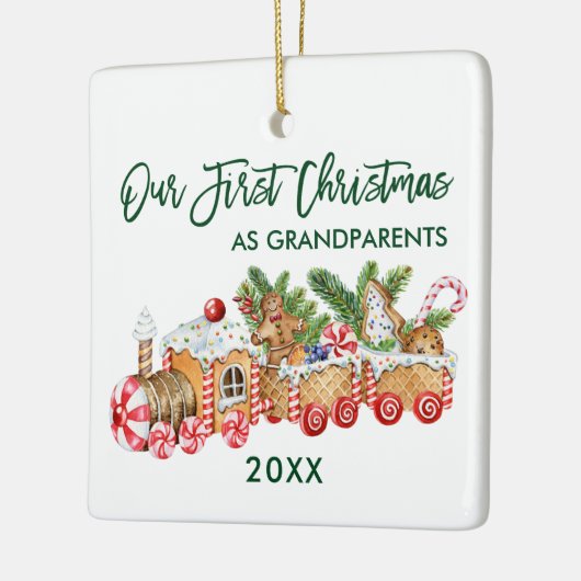 初めてのクリスマス祖父母ジンジャーブレッドトレインGrn セラミックオーナメント (左)