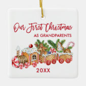 初めてのクリスマス祖父母ジンジャーブレッド セラミックオーナメント (正面)