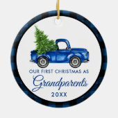 初めてのクリスマス祖父母トラックブループレイド セラミックオーナメント (裏面)