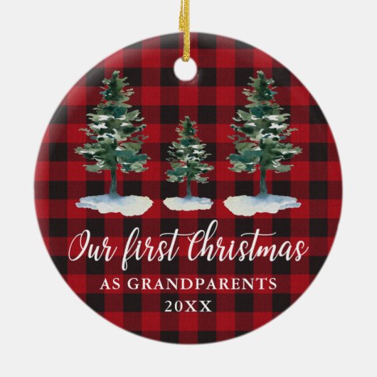 初めてのクリスマス祖父母パインズプレイド セラミックオーナメント (裏面)