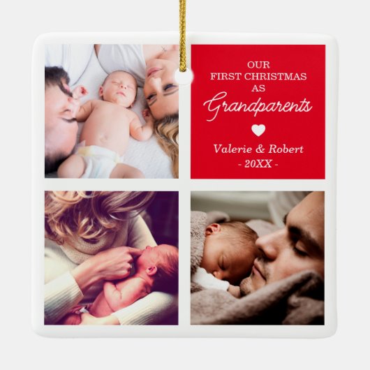 初めてのクリスマス祖父母フォトクリスマス セラミックオーナメント (裏面)