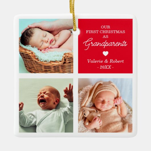 初めてのクリスマス祖父母フォトクリスマス セラミックオーナメント (正面)