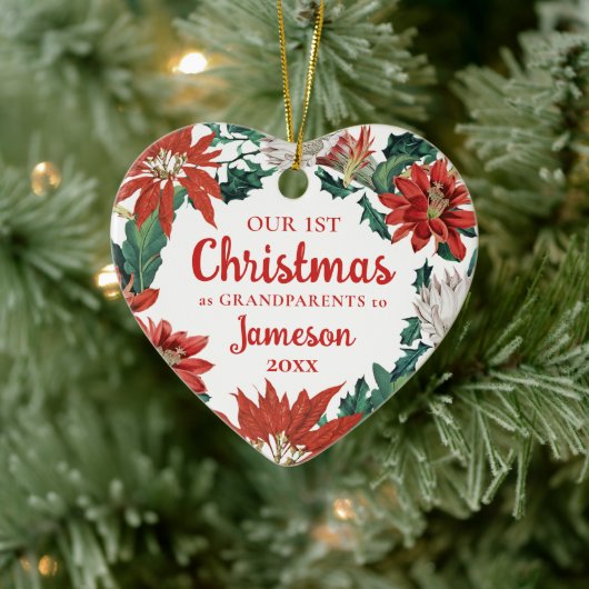 初めてのクリスマス祖父母フローラリース写真 セラミックオーナメント (ツリー)