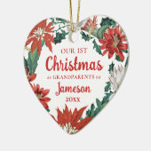 初めてのクリスマス祖父母フローラリース写真 セラミックオーナメント (左)