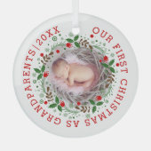 初めてのクリスマス祖父母リース写真 ガラスオーナメント (正面)