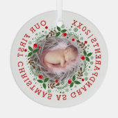 初めてのクリスマス祖父母リース写真 ガラスオーナメント (裏面)