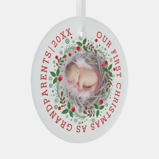 初めてのクリスマス祖父母リース写真 ガラスオーナメント (正面右)