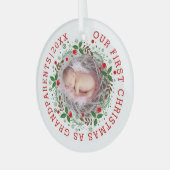 初めてのクリスマス祖父母リース写真 ガラスオーナメント (正面左)