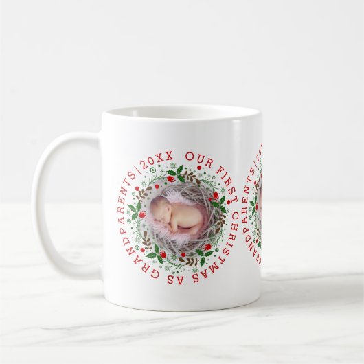 初めてのクリスマス祖父母リース写真 コーヒーマグカップ (左)