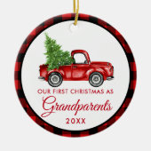 初めてのクリスマス祖父母ヴィンテージトラックプレイド セラミックオーナメント (正面)