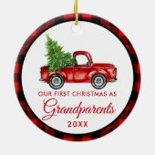 初めてのクリスマス祖父母ヴィンテージトラックプレイド セラミックオーナメント (裏面)