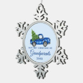 初めてのクリスマス祖父母ヴィンテージブルートラック スノーフレークピューターオーナメント (右)