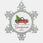 初めてのクリスマス祖父母ヴィンテージレッドトラック スノーフレークピューターオーナメント (正面)