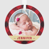 初めてのクリスマス祖父母金ゴールド赤い格子柄の写真 オーナメント (裏面)