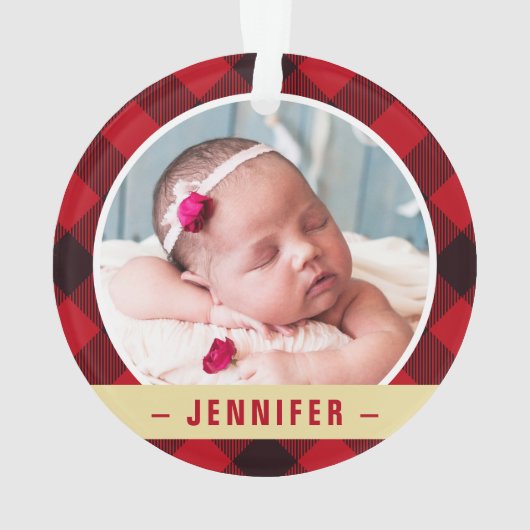 初めてのクリスマス祖父母金ゴールド赤い格子柄の写真 オーナメント (裏面)