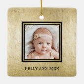 初めてのクリスマス祖父母金ゴールド黒写真 セラミックオーナメント (裏面)