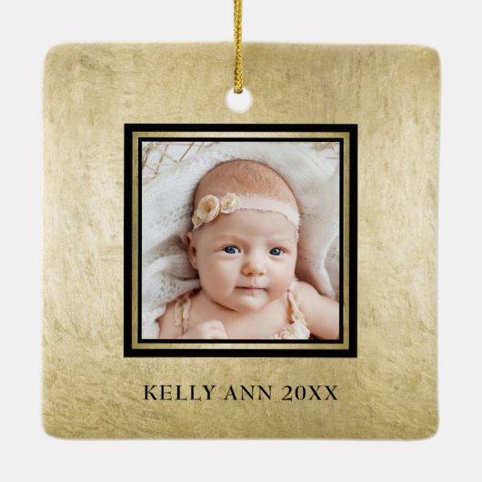 初めてのクリスマス祖父母金ゴールド黒写真 セラミックオーナメント (裏面)