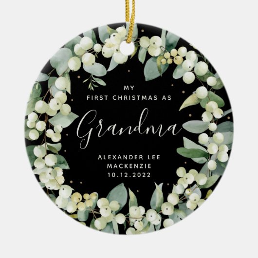 初めてのクリスマス祖父母/任意の相対写真 セラミックオーナメント (正面)